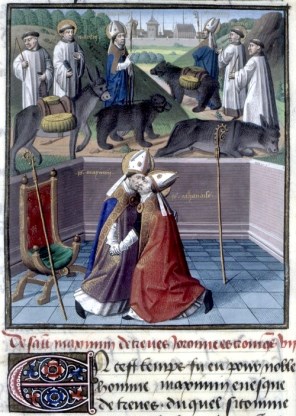 추방당한 알렉산드리아의 성 아타나시오를 맞아들이는 트리어의 성 막시미노_illumination in 1463.jpg